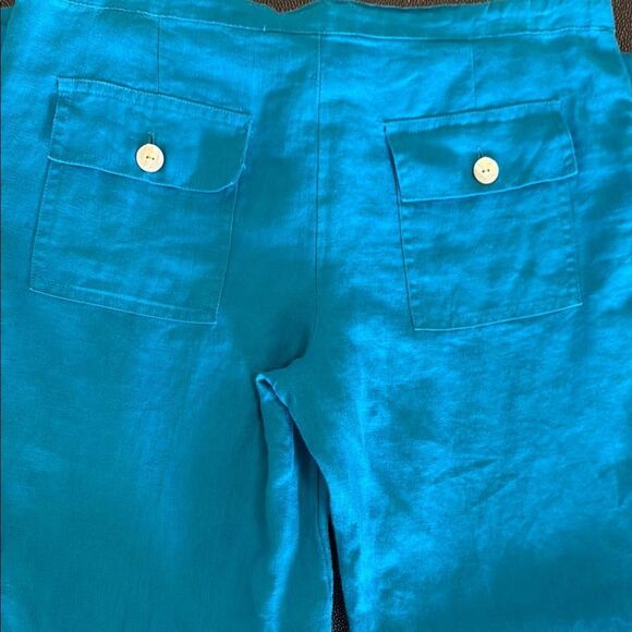 Original Collection Linen Teal Cropped Pants patch pockets size medium - Picture 4 of 11